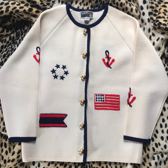 Leroy Knitwear Jackets & Blazers - •⬇️TGIF⬇️FINAL⬇️TODAY ONLY⬇️VINTAGE JACKIE O PATRIOTIC NAUTICAL KNIT JACKET•